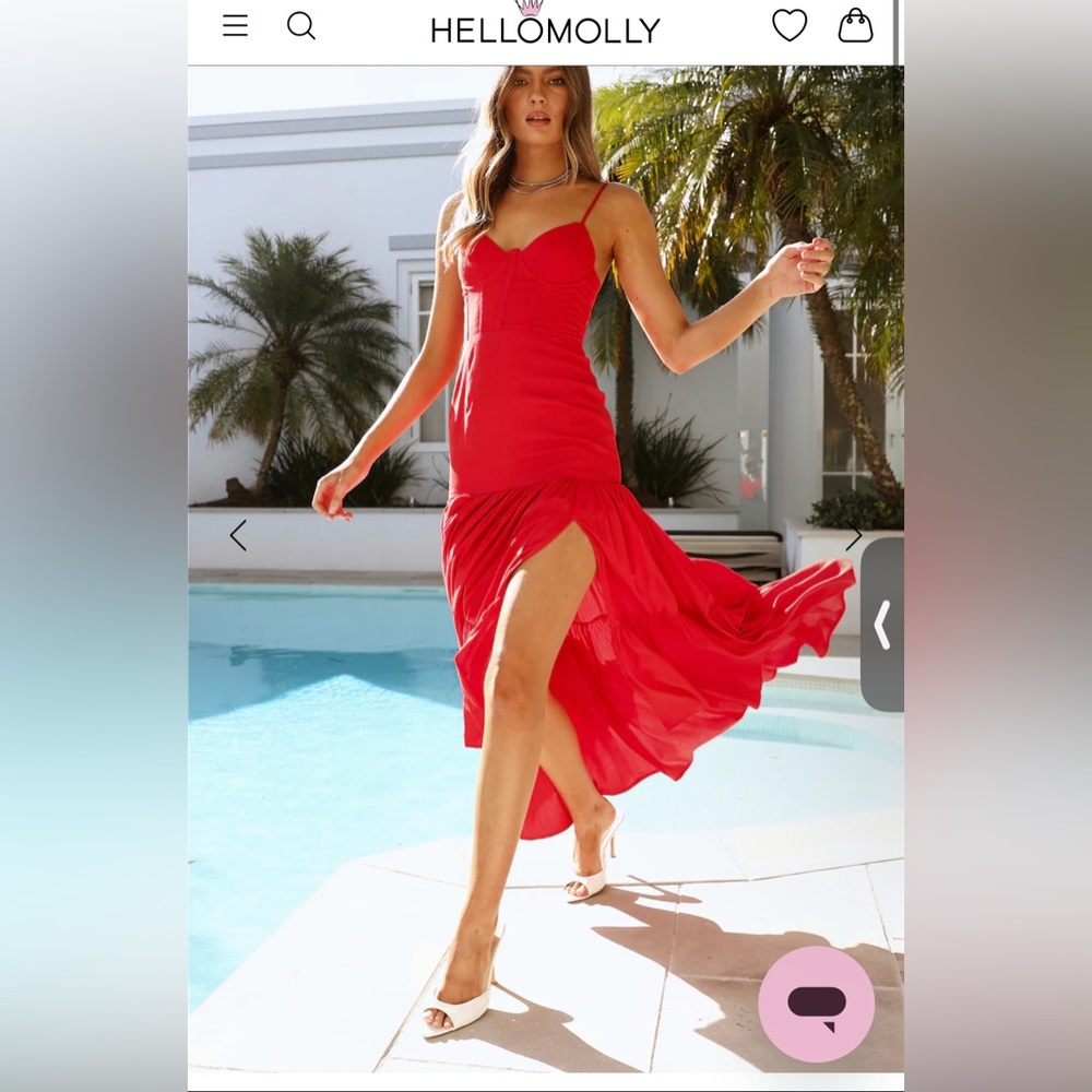 Hello Molly Seven Wonders Dixie Maxi Dress Fire Red w Slit